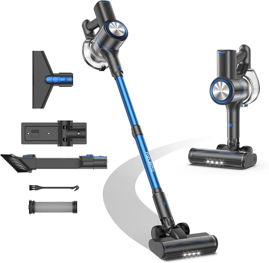 FABULETTA Cordless Vacuum Cleaner for Home, 40Kpa Stick Vacuum with MAX 55Min Detachable Batteries, 8 in 1 Lightweight Vacuum with Brushless Motor for Hardwood Floors & Carpet Pet Hair Car(Black-Blue)