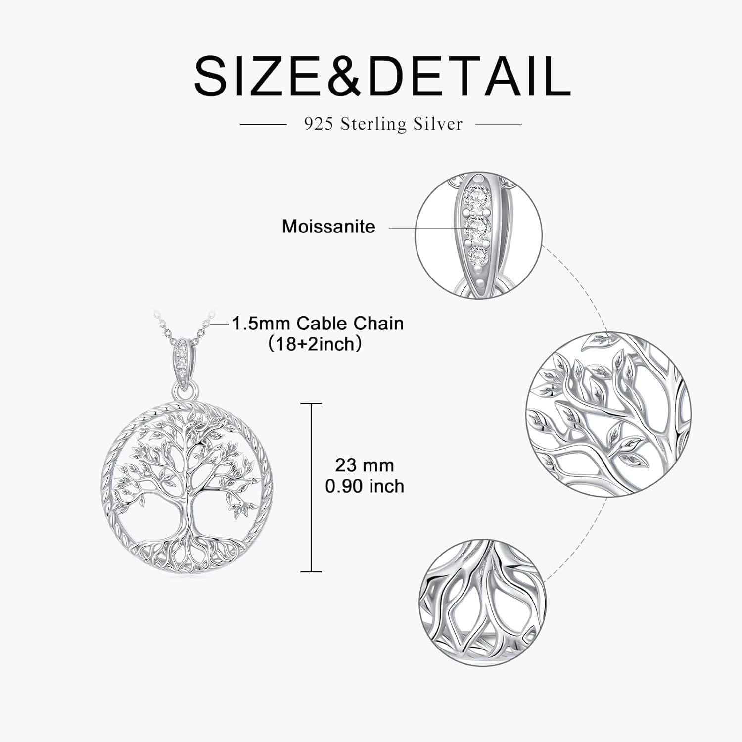 Moissanite Tree of Life Necklace, 925 Sterling Silver Family Tree of Life Pendant Necklaces Jewelry Gift for Women/Mom/Wife/Grandma