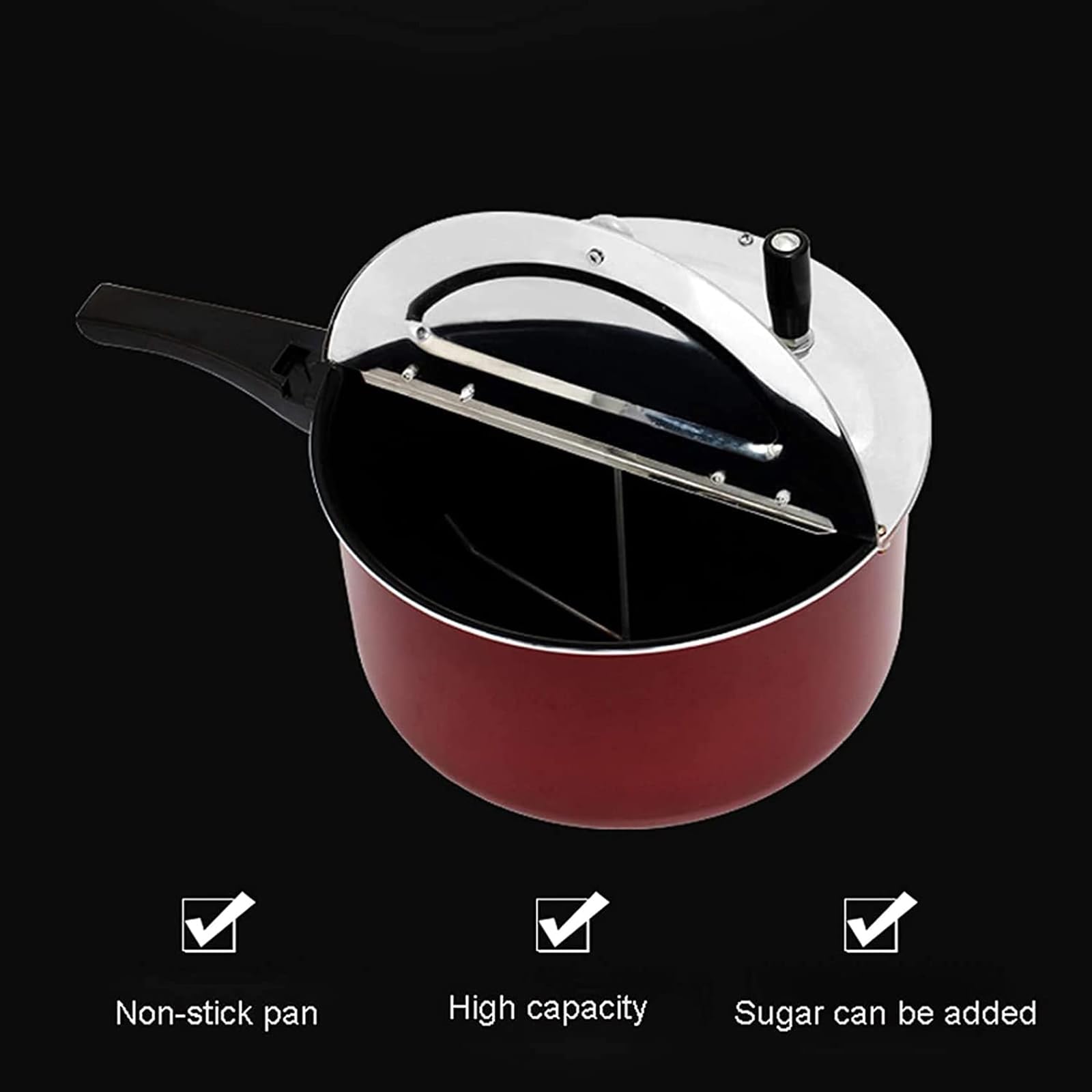 Máquina Manual para Hacer Palomitas De Maíz, Olla para Palomitas De Maíz Antiadherente con Mango Antiescaldado, Utilizada En Cines, Universal para Cocina De Inducción De Gas