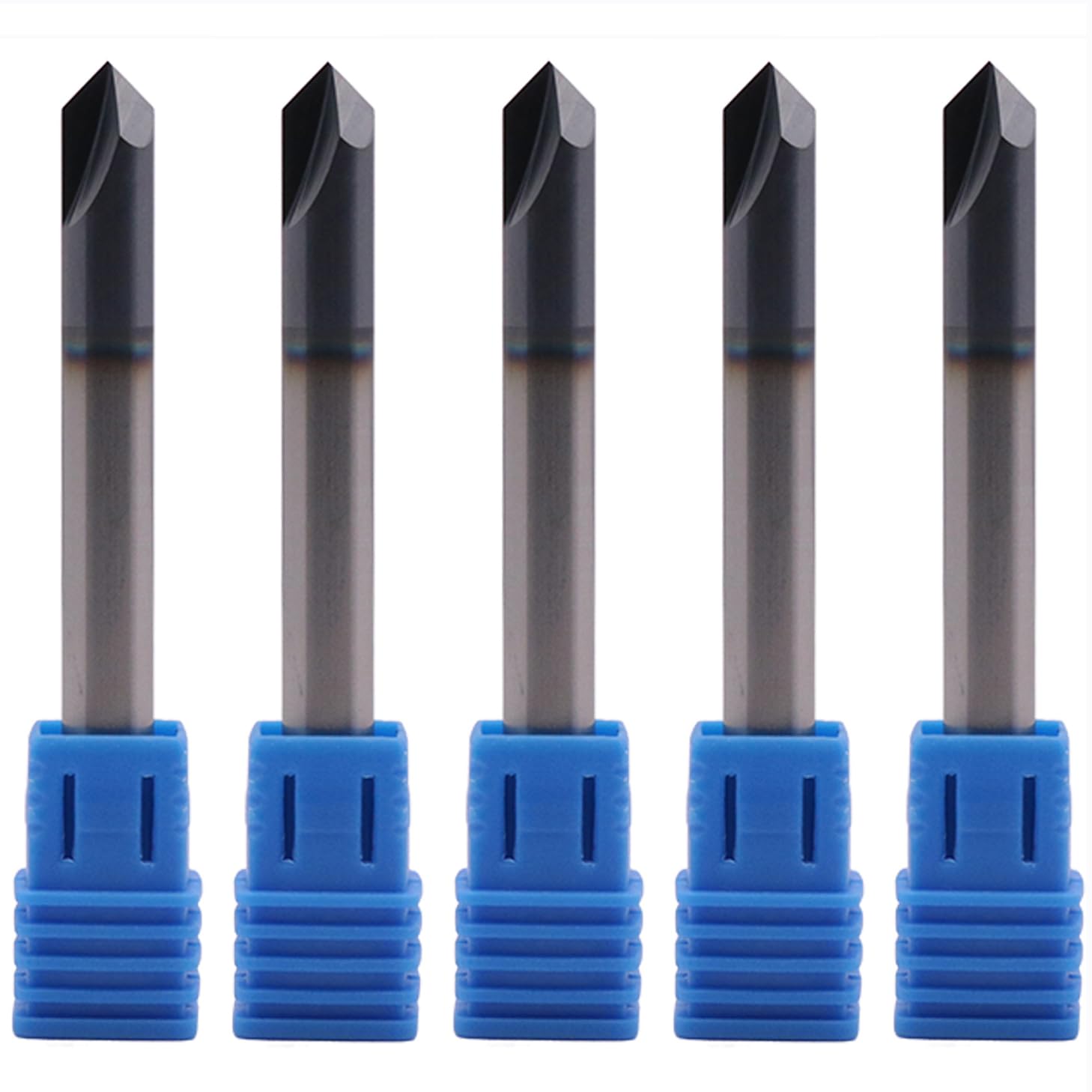 BestParts High Performance 5Pcs Solid Carbide End Mills, Chamfer End Mill - Single End - AlTiN Coated, 2 Flute, 90° Chamfer Angle, 1/4" Cutting Diameter, 1/4" Shank Diameter, 2-1/2" Overall Length