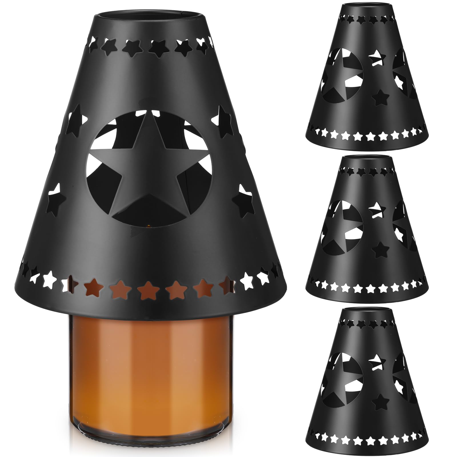 3 Pack Metal Candle Shade 2" x 6" x 4" Star Lamp Shade Black Star Tin Candle Shade Metal Lamp Shade Candle Topper Fits Clip on Bulb Jar Candle Accessories