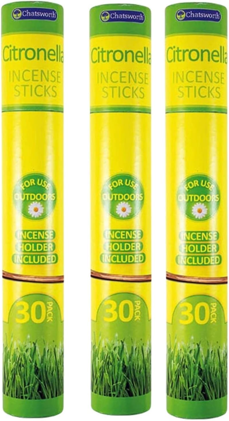 Outdoor Garden Citronella Incense Insect Repellent Sticks with Holder Included 30 Sticks (Pack of 3).