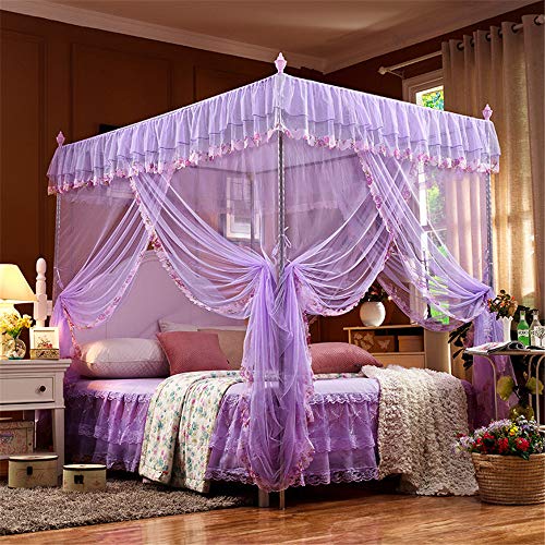 SanQing Moskitonetz Pink Princess 4 Ecken Pfosten Bett Vorhang Baldachin Moskitonetz einschließlich Zelte und Rahmen,Purple,2.0x2.2mbed25mmH Cover