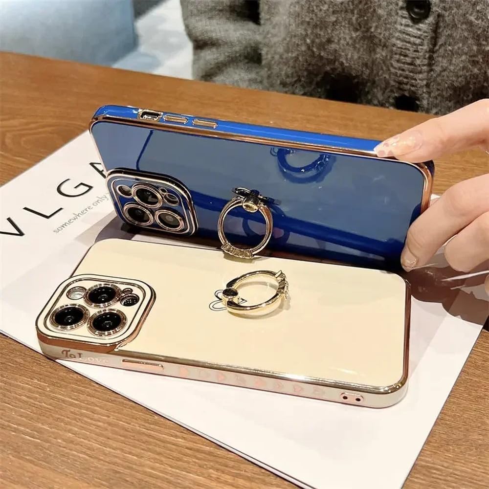 Miękka galwanizowana boczna obudowa z sercem miłosnym do telefonu iPhone 11 12 13 14 Pro Max XS X XR 15Plus, etui silikonowe z pierścieniem, niebieskie, do iPhone 11Pro Max