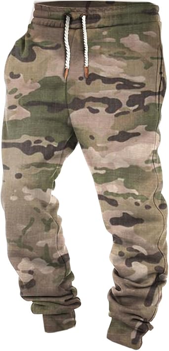 Combat Camo Trousers Men Camouflage Army Military Tactical Pants Cuffed Elastic Waist Casual Cargo Trousers Classic Fit Thermal Drawstring Outdoor Work Pants