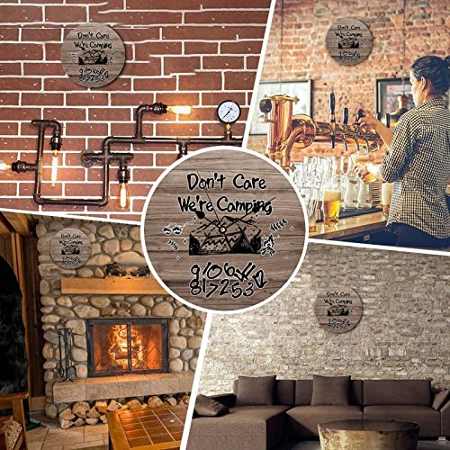 Vintage Wooden Wall Clock Rustic Beach Themed Coastal Round Large Wall Clocks Battery Operated Non Ticking Don't Care We're Camping Irregular Arabic Numerals Farmhouse Clock Bathroom Decor 12 Inch #TOP5