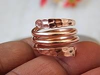 Handmade Hammered Copper Wrap Ring - Adjustable Solid Band, Textured Bohemian Jewelry for Women & Men