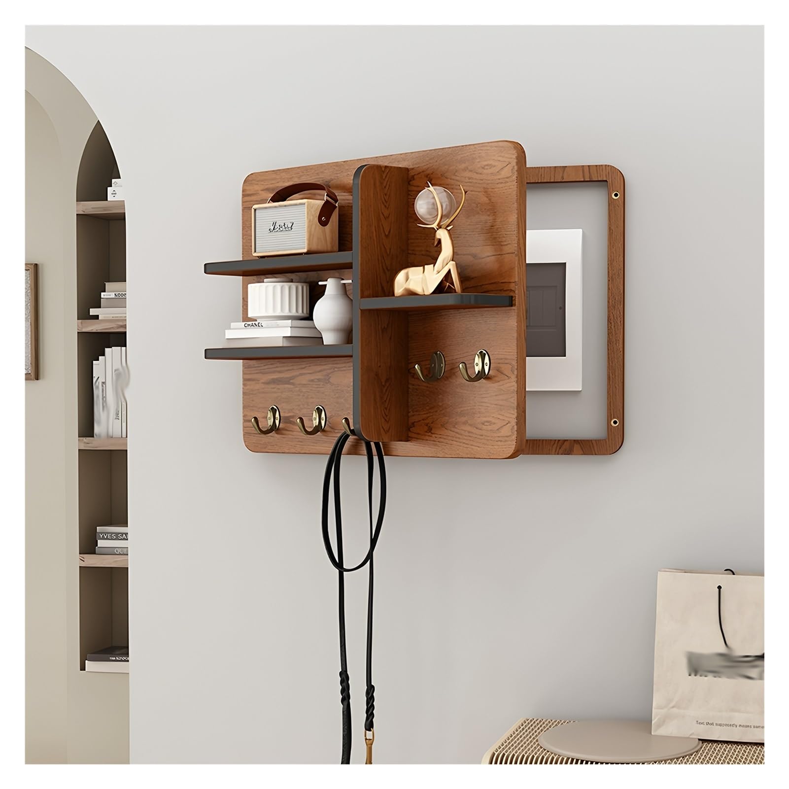 Copri Scatola Fusibili Decorativi Per Parete, Copri Quadro Elettrico In Legno Massello Con Ripiano, Robusto Copri Scatola Interruttori Con Ganci Per Ingresso Soggiorno, Indeformabile(Brown,60x50cm/23.