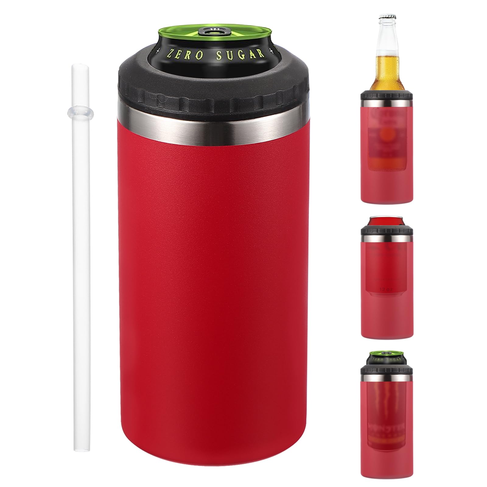 PATIKIL Slim Can Cooler, 16oz Skinny Can Insulated Beer Sleeve Drink Holder for Beer Soda Coffee Regular Cans and Bottles, Red