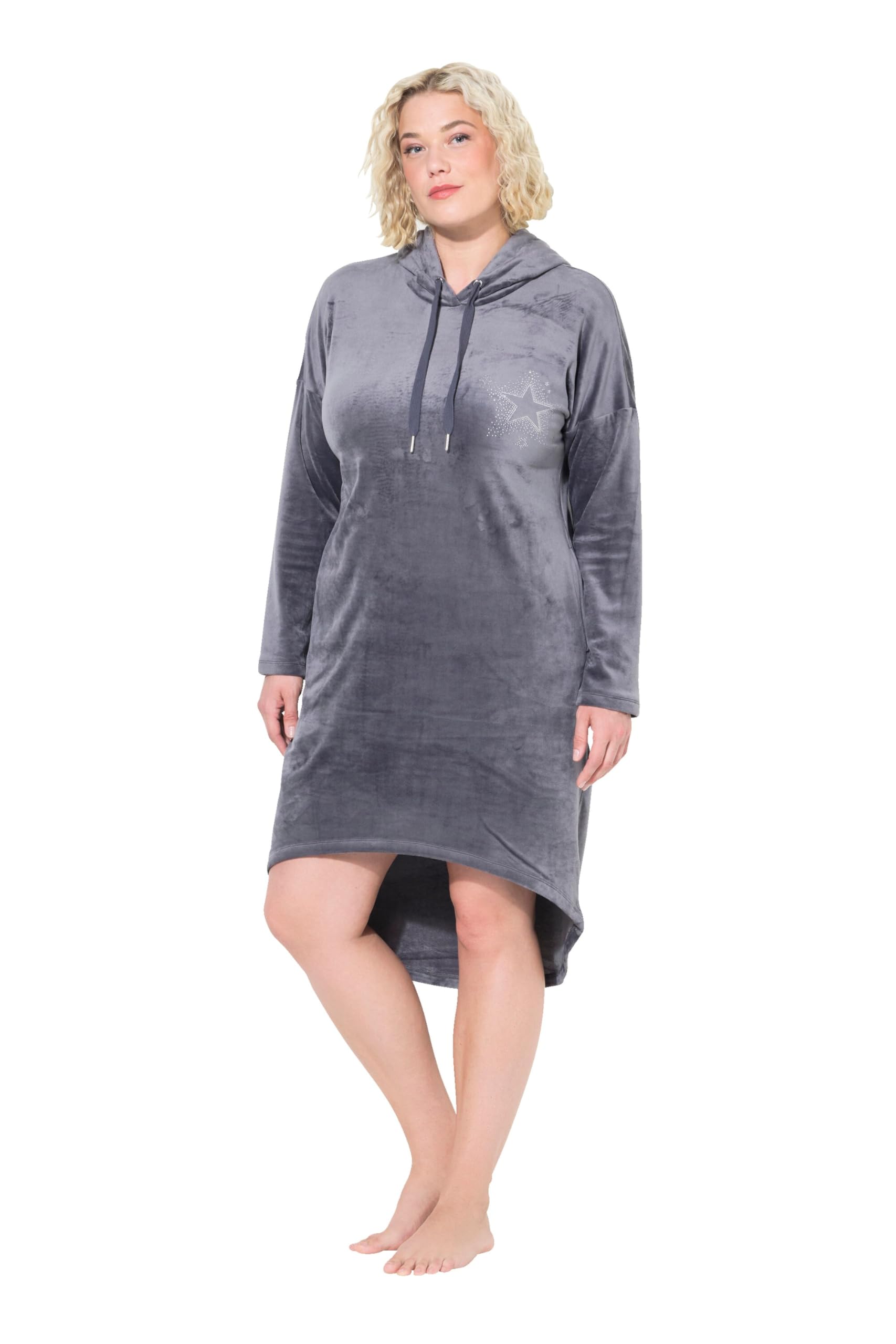 Ulla Popken Damen große Größen Übergrößen Plus Size Loungewear-Nickikleid, Kapuze, Langarm, recycelt 834550