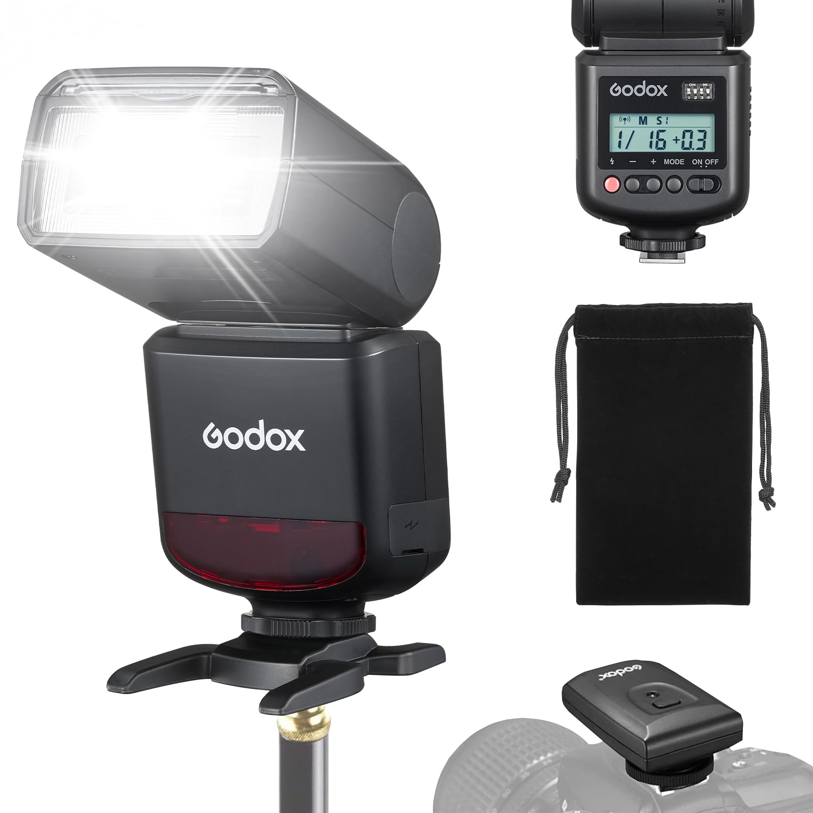 GODOX TT520 III TT520III Universal On-Camera Flash Speedlite with AT-16 433MHz Wireless Trigger Transmitter GN33 S1/S2 Modes for Canon Nikon Pentax