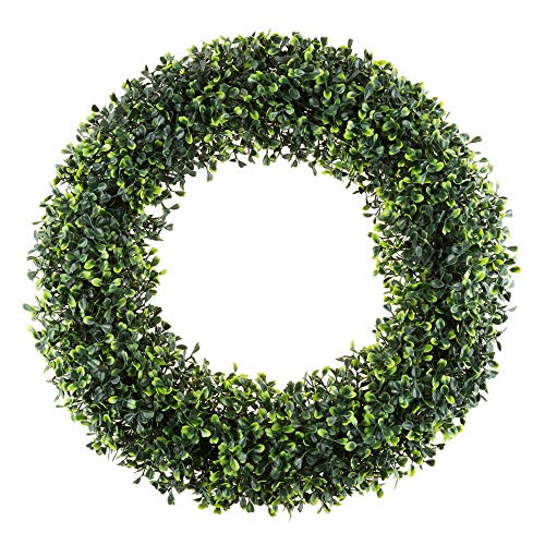 Pure Garden 19.5-Inch Boxwood Wreath - Round UV Resistant Artificial Spring, Summer, Fall, or Winter Wreath - Indoor/Outdoor Wreaths for Front Door