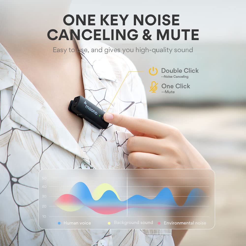 MAONO Wireless Lavalier Microphone for iPhone, 2.4GHz Wireless Lapel Mic with MFi Certified for iPad with One Key Noise Reduction Function for TikTok, Interview, Vlogging, Live Streaming