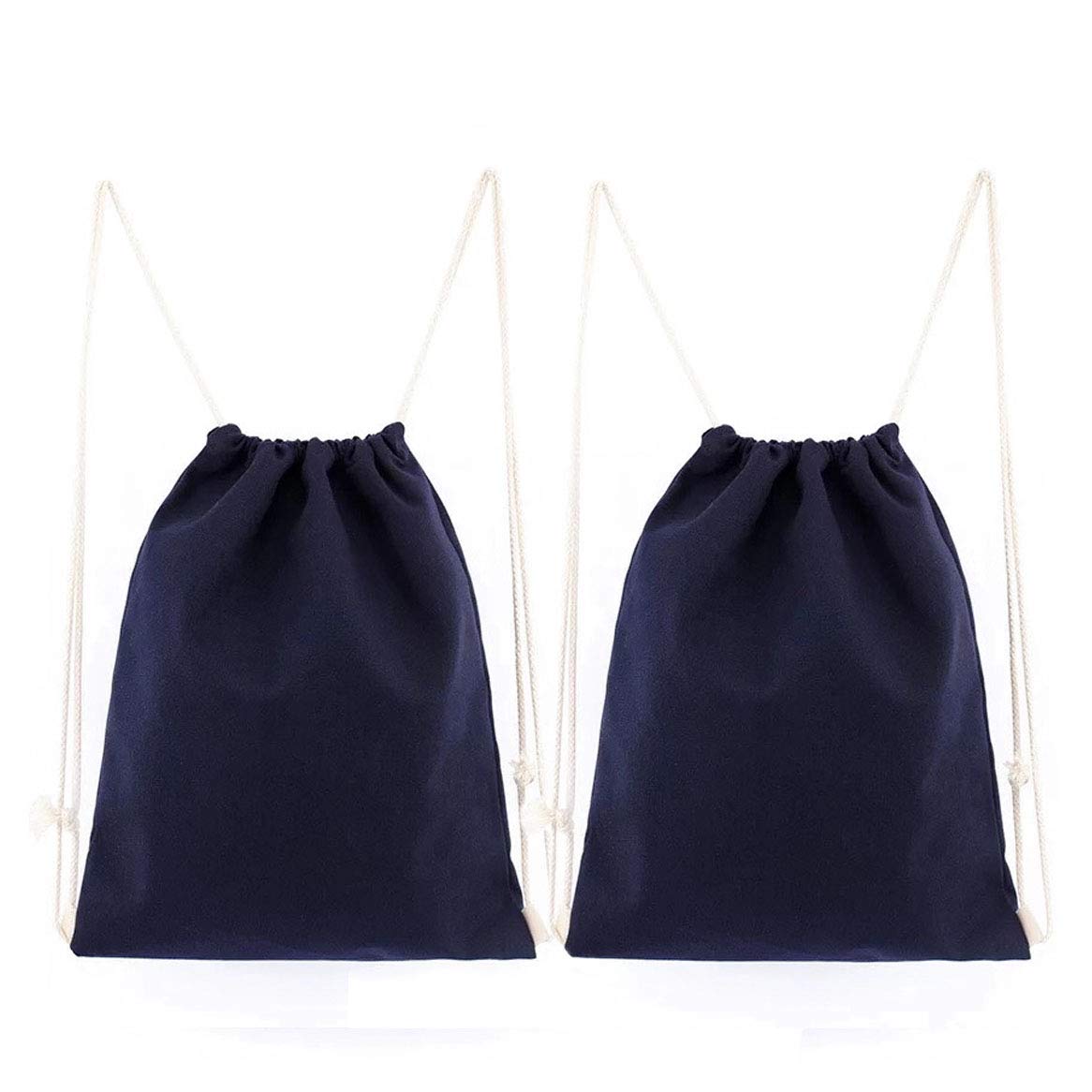 YINGKOR 2-pack Cotton Canvas Drawstring Backpack Bag Gym Sackpack String Sack Pack Bags, 13.3 x 15.7 inches, Blue