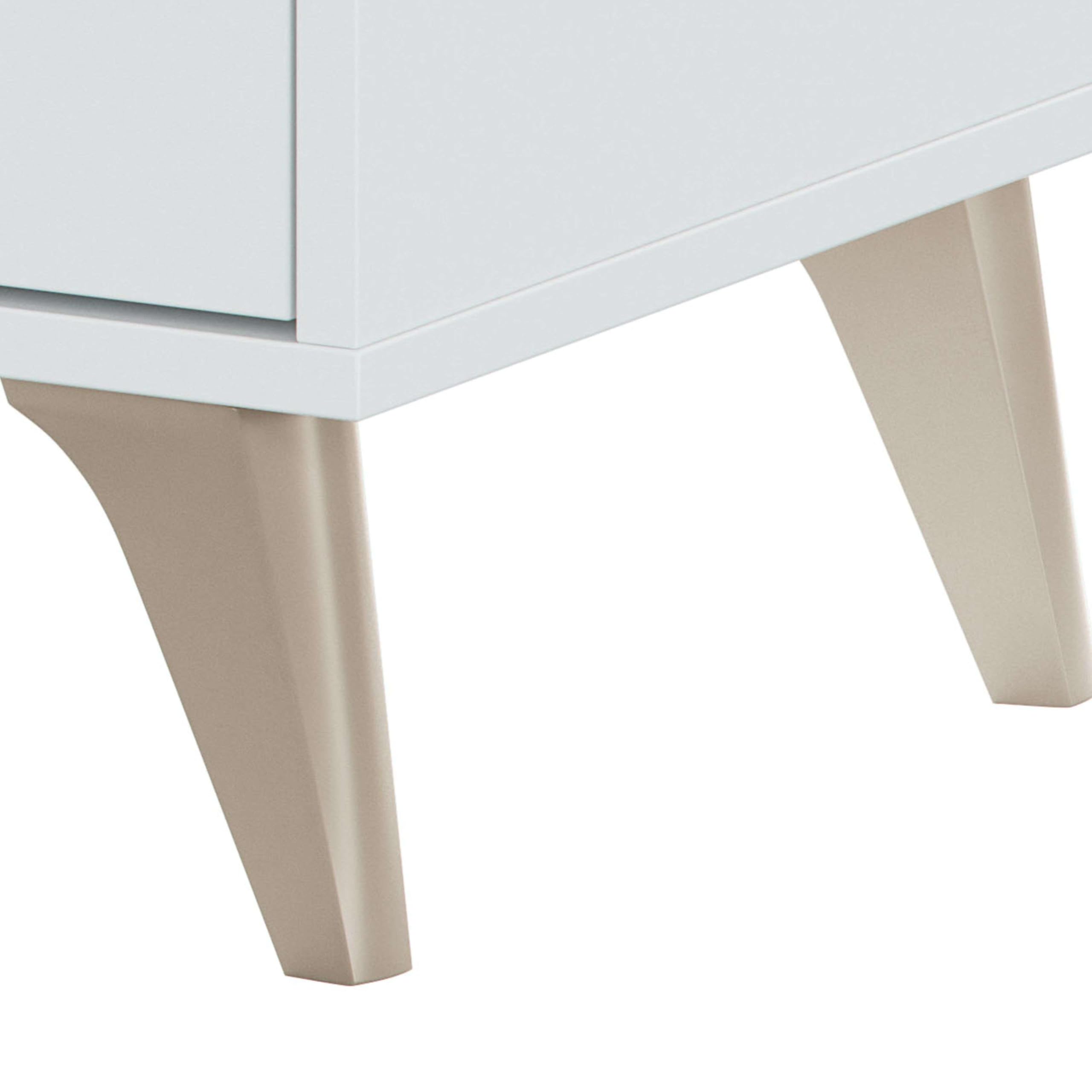 Habitdesign – Mesita de Noche con 3 Cajones y Patas, Color Blanco Artik, 56x40x33,5 cm – Modelo Sweet