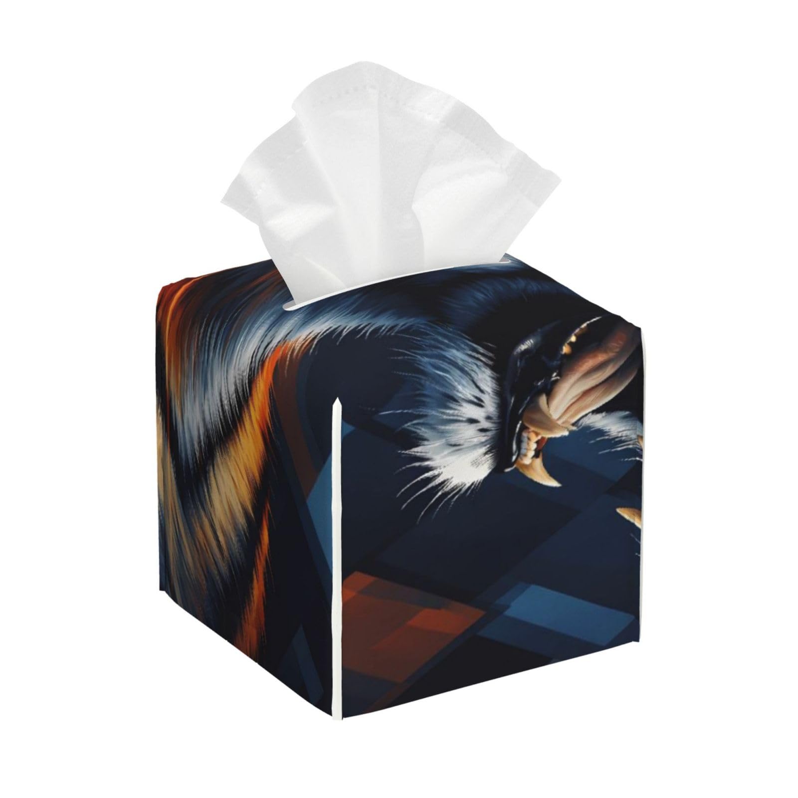 Angry Tiger Animal Magic Art Leather Tissue Box Cover Holder Square Facial Paper Organizer 5.2" X 5.2" X 5.2"
