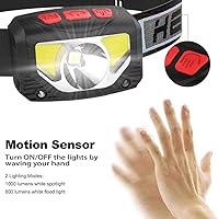 Vista 3 de Linterna LED recargable, paquete de 2 lámparas de cabeza con sensor de movimiento súper brillante de 1000 lúmenes, IPX5 impermeable, LED Cree blanco