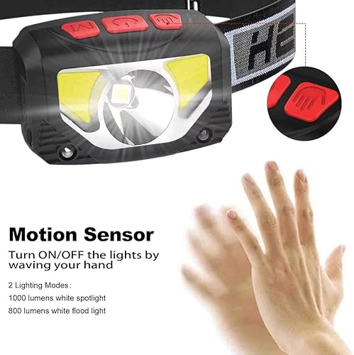 Miniatura 3 de Linterna LED recargable, paquete de 2 lámparas de cabeza con sensor de movimiento súper brillante de 1000 lúmenes, IPX5 impermeable, LED Cree blanco