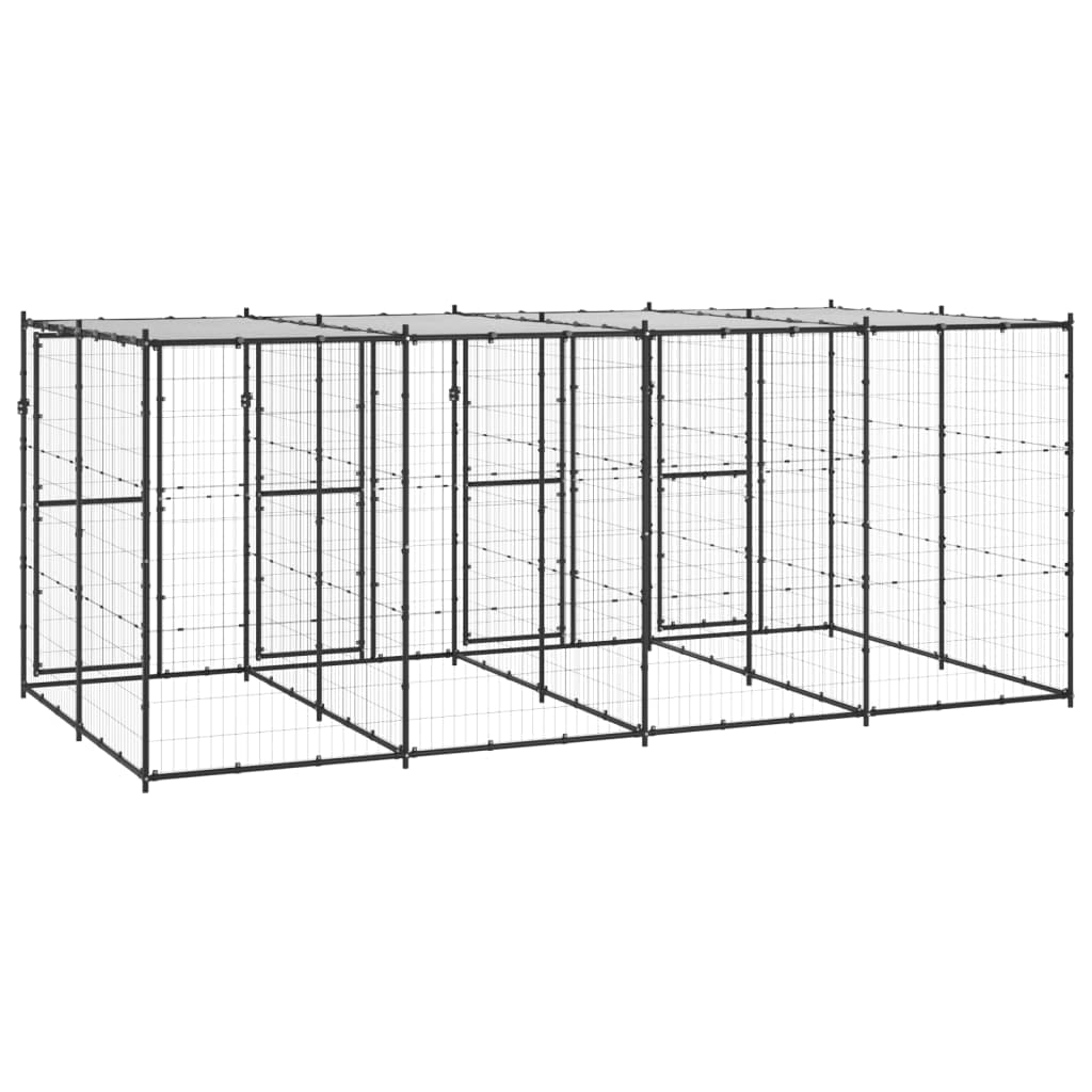 Perrera para perros al aire libre de acero con recubrimiento en polvo con toldo y puerta con cierre de 9,68 m², jaula resistente para perros y cachorros, protección segura y seguridad en el