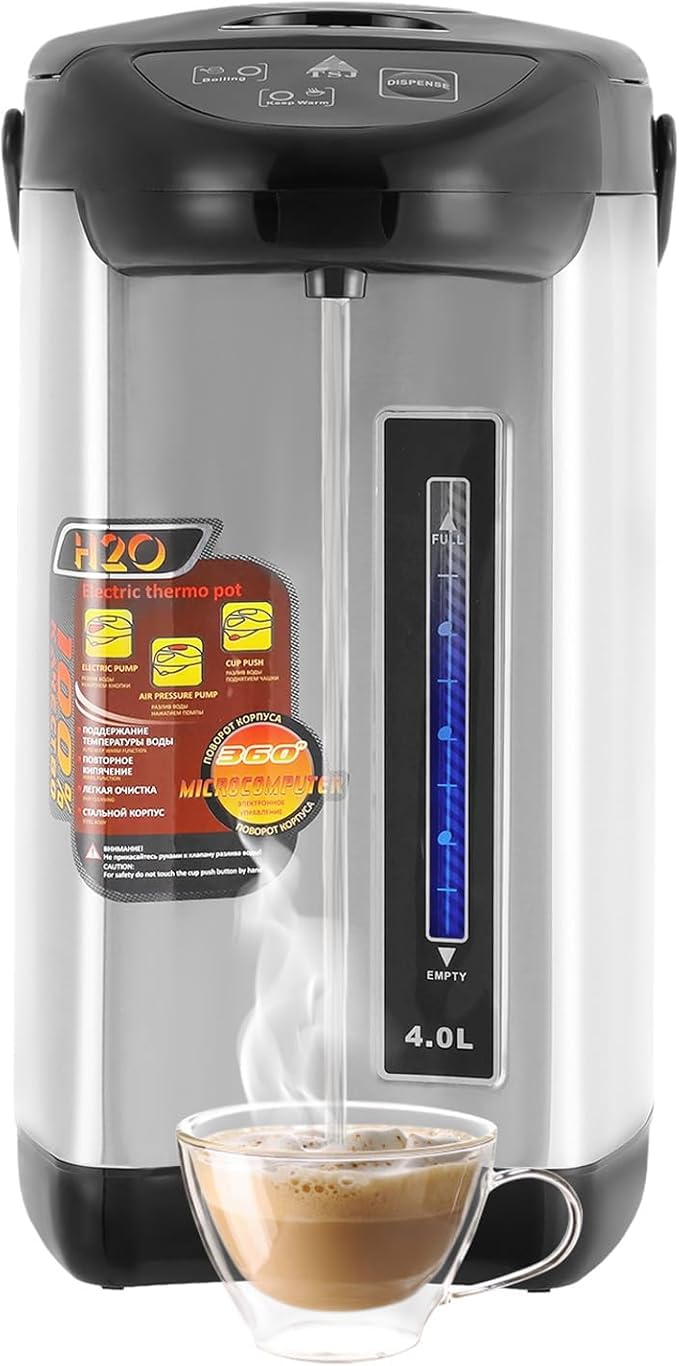 Heißwasserspender Thermopot, 4L Glühweinkocher Edelstahl Heißwasserspende Heißgetränkeautomat Thermostat Elektrischer Wasserkocher Mit drei Ausgabemethoden Sicherheitsventil & Trockenlaufschutz