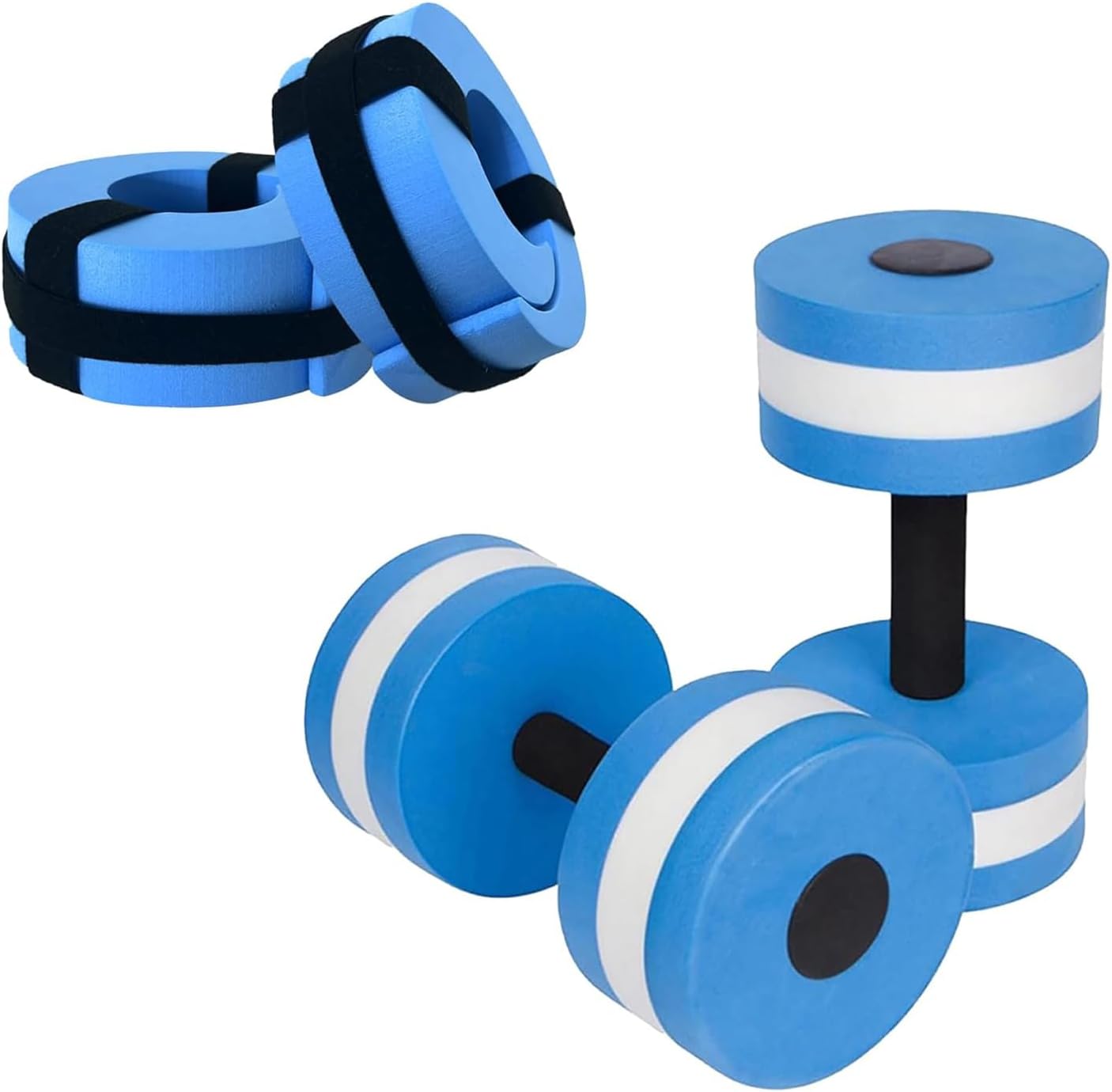 MANO Pool Weights for Water Exercise Sports Aquatic Water Dumbbells with Ankle Weights and Swimming Belt for Aqua Fitness Barbells Foam Hand Bars - Set of 2 - for Water Aerobics