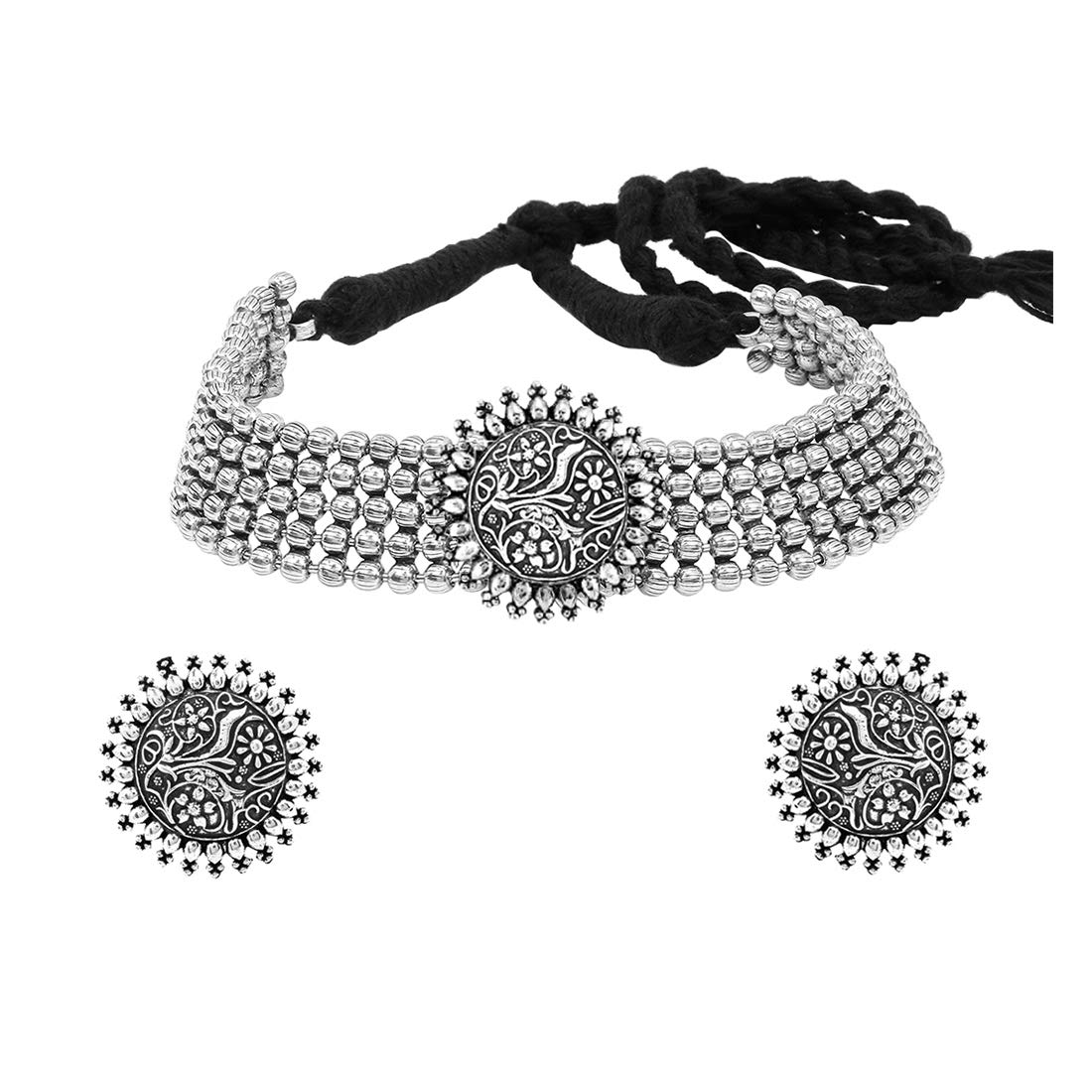 Yellow Chimes Ethnic Oxidised Silver Threaded Jewelry Beads Traditional Choker Necklace Set for Women and Girls, medium (YCTJNS-47OXDSFLW-SL) (B08W26L7S9) Amazon Price History, Amazon Price Tracker