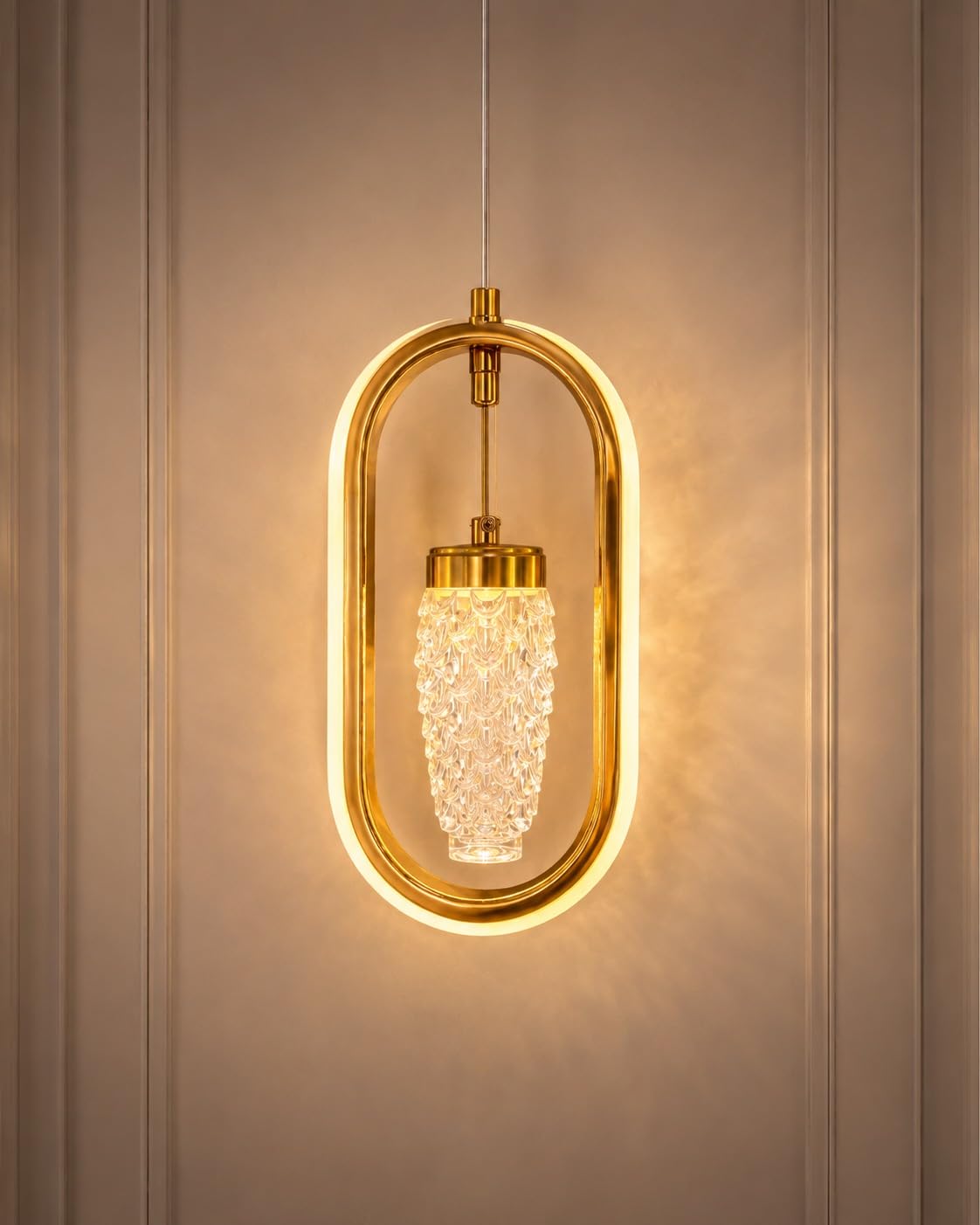WL-201 Crystal Pendant Light, Gold Finish, 3-in-1 Colour Changing LED, 26x14 cm, Modern Luxury Hanging Lamp | VPROTECT | TBH | Think Bright Homes-image-5