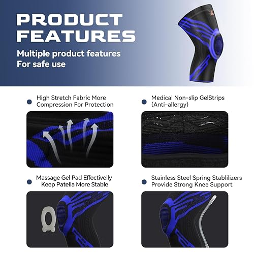 Miniatura 10 de Rodillera, rodillera de compresión con estabilizadores laterales y almohadillas de rótula para desgarro de menisco, ACL y alivio del dolor de