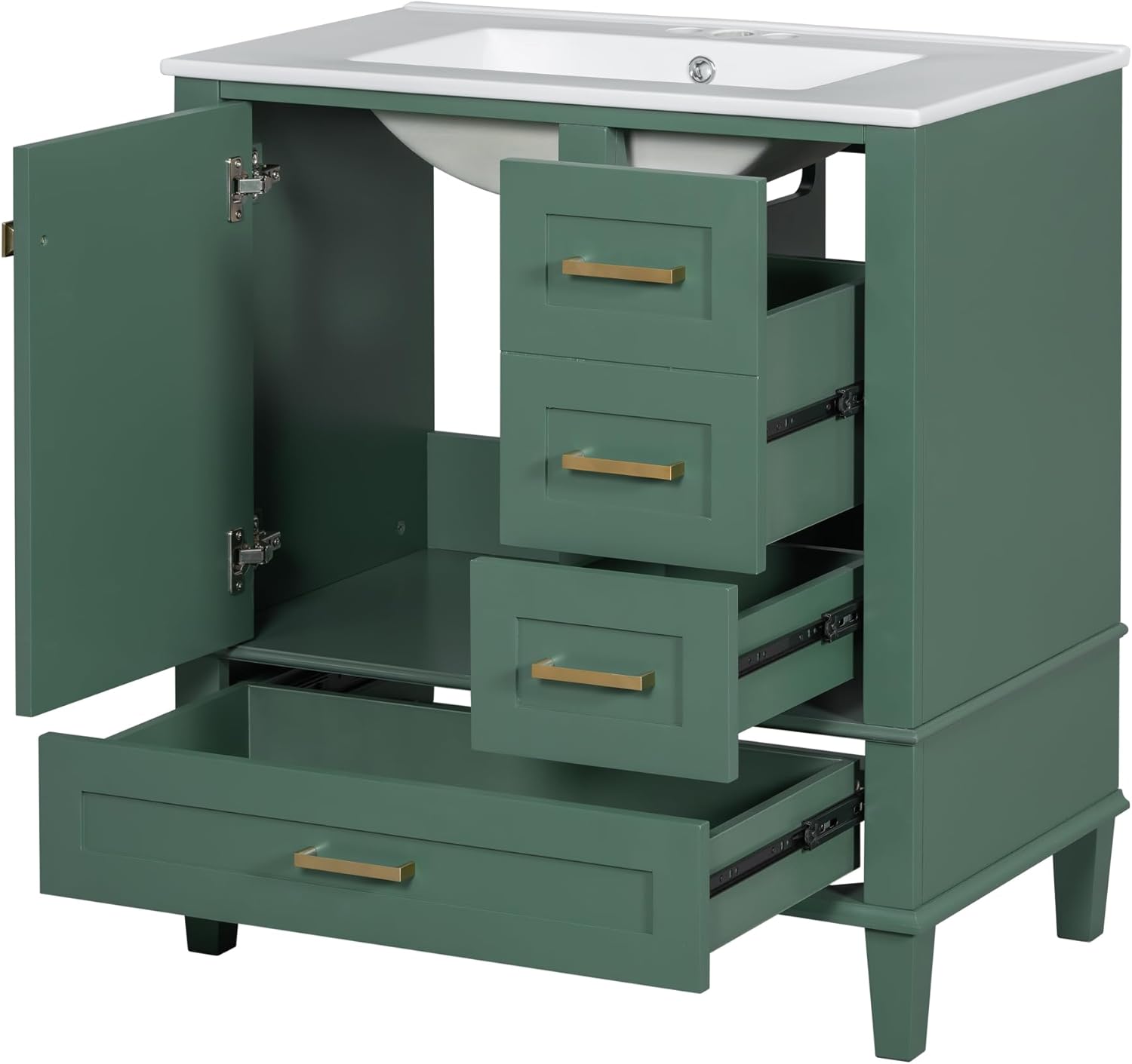 RuiSiSi 30"" Bathroom Vanity with Sink Combo, Modern Vanity with 3 Drawer and Storage Cabinet, Solid Wood Bathroom Cabinet with Ceramic Sink, Soft Closing, Green, R1698