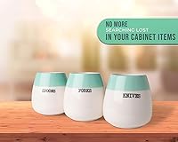 Vista 5 de Comfify Honeypot - Soporte para cubiertos de cerámica – Juego de 3 – Bandeja de cubiertos de granja verde salvia y blanco para encimera de cocina