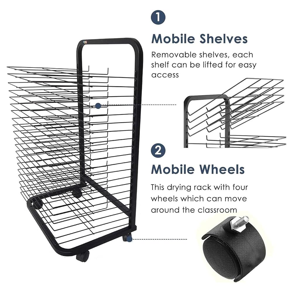 Mobile Art Stendibiancheria, Carrello organizer con rotelle, salvaspazio per pittura, 35 ripiani per forniture artistiche in classe e stoccaggio di tela