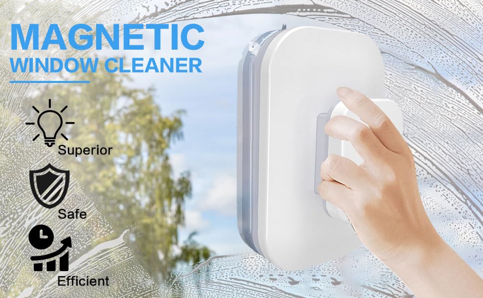 Immortal Magnetic Window Glass Cleaner | Doublefaced Glass Cleaner | Double-Side Glazed Two Sided Wiper with 2 Extra Cleaning Cotton Squeegee Washing Equipment Household Magnet (New Big Square) - Image 7 thumbnail