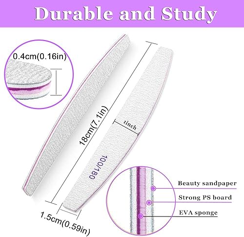 Miniatura 3 de Juego de 20 limas de uñas para uñas naturales, lima de uñas de grano 100 180, 4 lados de grano 120, bloque de uñas de gel acrílico, herramienta de