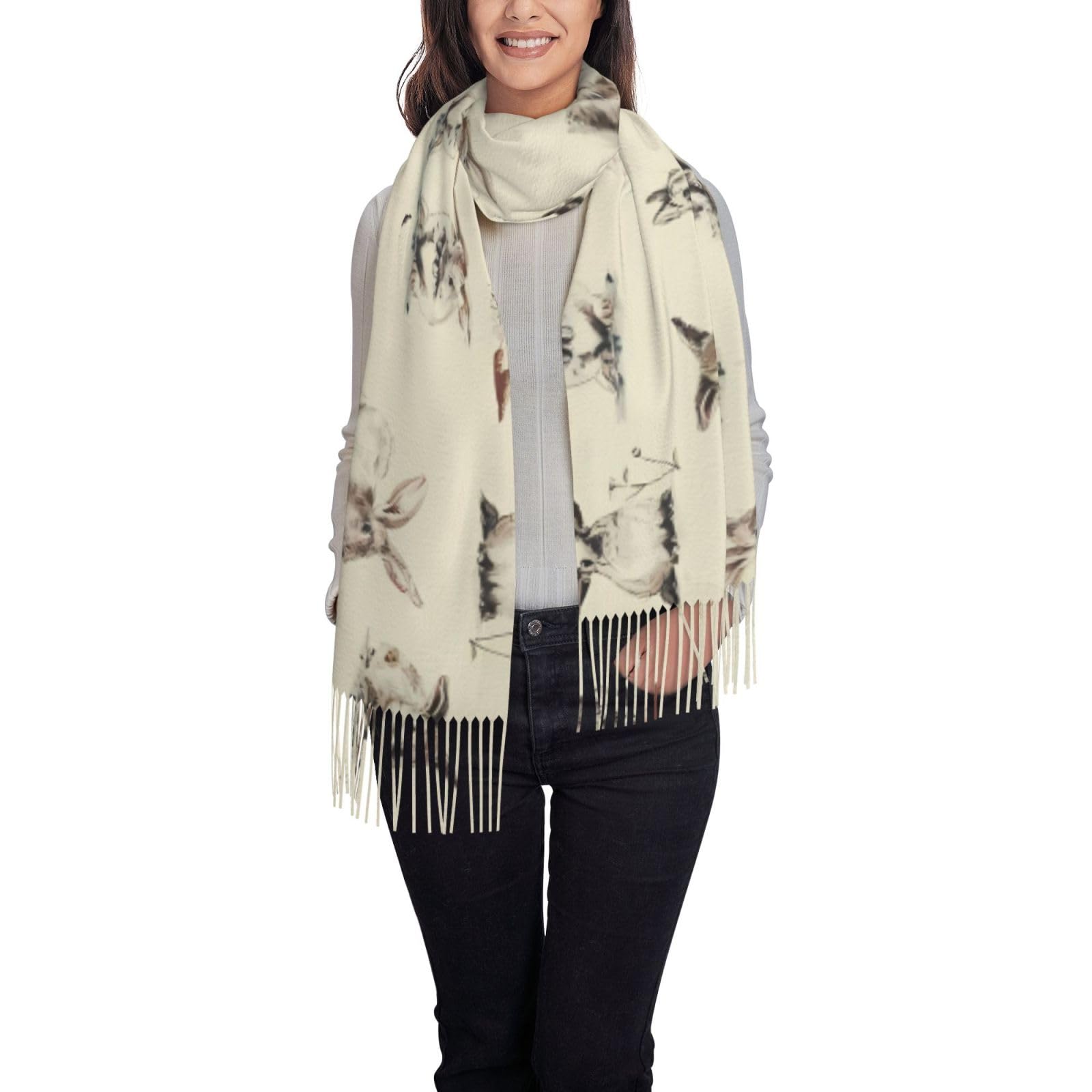 VXXNlnn Rabbit background Print Tassel Scarf for Women â€“ Lightweight Fringed Shawl Fall Winter Fashion Stole â€“ Warm Travel Scarf