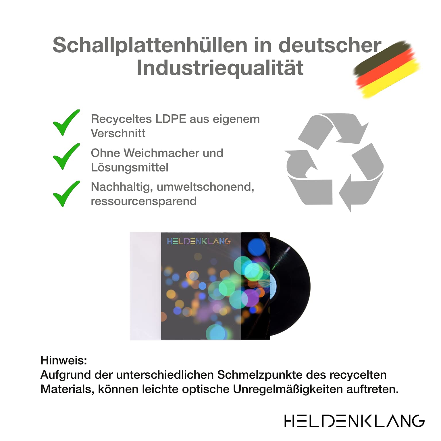 Custodie Per Vinili 12" Ecologiche 125 μm Made In Germany - Heldenklang (50 Pezzi)