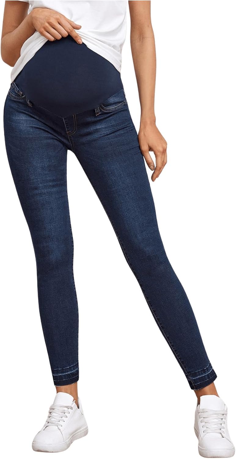 BEAUDRM Women's Maternity High Waist Jeans Over The Belly