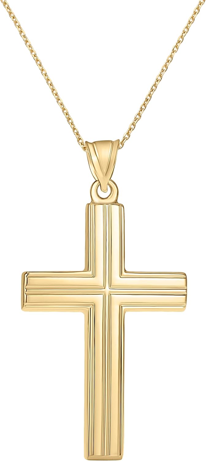 Men's Gold Cross Pendant in 14K Yellow Gold, Choice of Pendant Only or with Matching 20-22" Adjustable Chain