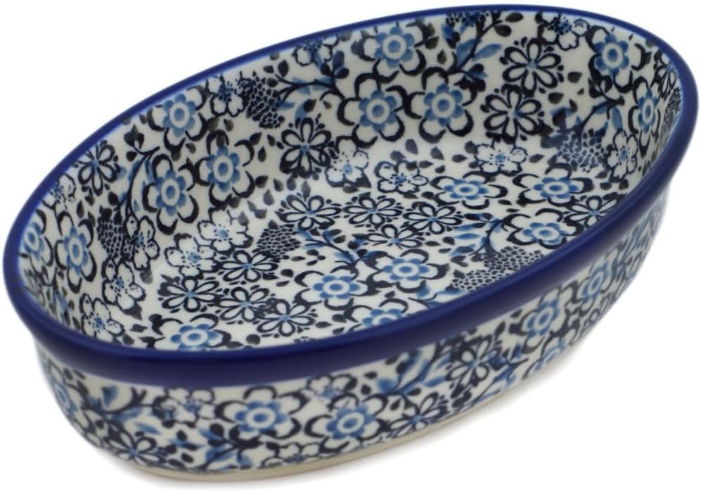 Polmedia Polish Pottery Condiment Dish UNIKAT - Walking At Night Pattern Handmade in Boleslawiec Poland by Ceramika Artystyczna + Certificate of Authenticity