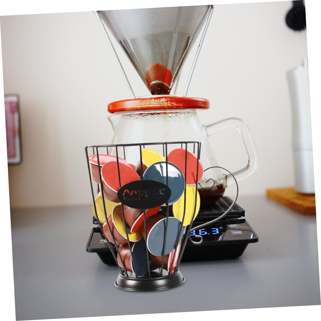 SOLUSTRE Coffee Storage Holder Capacity Organizer Basket for Home Kitchen Cafe Open Design for Easy Access Unique Coffee Letter Sign Easy to Clean Store