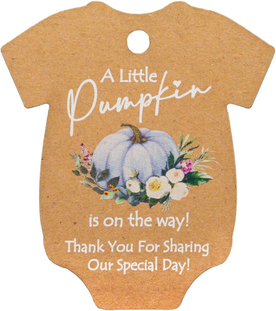 Summer-Ray 50pcs A Little Pumpkin is on The Way Baby Shower Thank You for Sharing Our Special Day Gift Tags (Kraft Card with Blue Pumpkin)