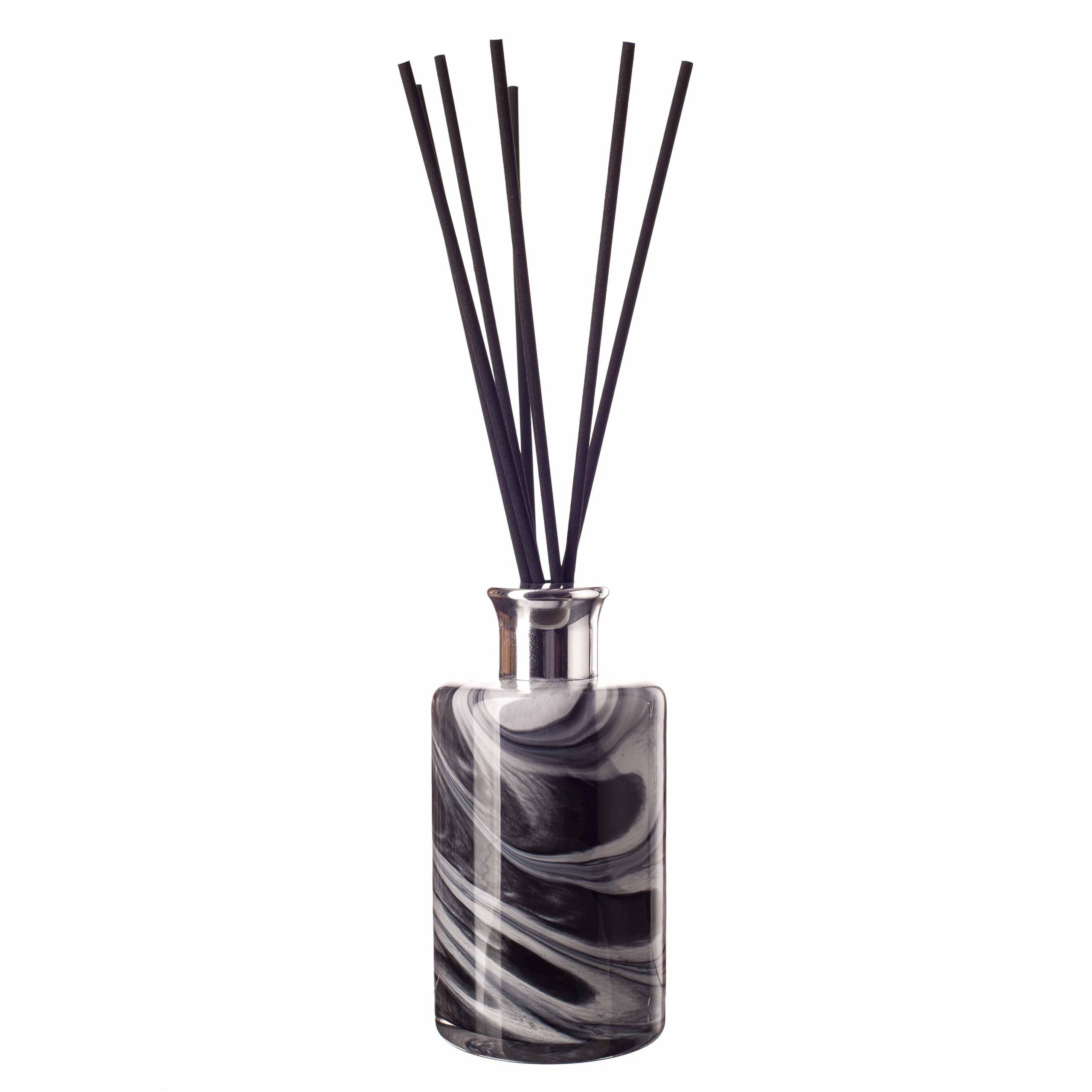 Amelia Art Glass Black Medium Tall Cylinder Reed Diffuser In Night Sky With Reeds