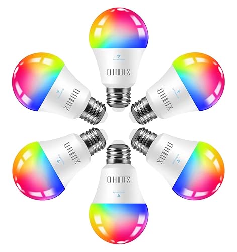 OHLUX Smart WiFi LED Light Bulbs Compatible with Alexa and Google Home (No Hub Required), RGBCW Multi-Color, Warm to Cool White Dimmable, 60W Equivalent, 7W E26 A19 Color Changing Bulb-6PACK - 4PACK