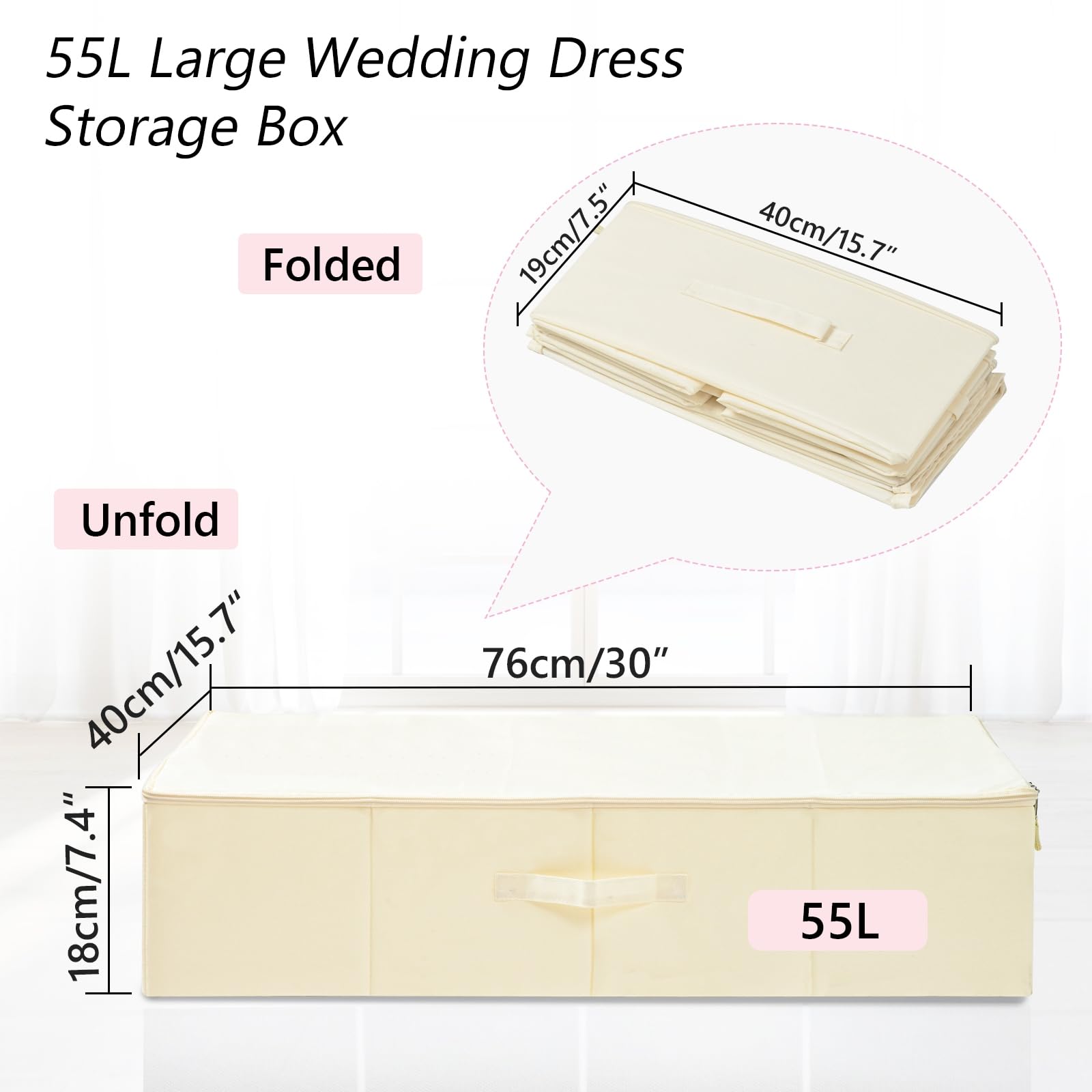 Kit grande per conservare abiti da sposa, scatola portaoggetti per abiti da sposa, con 30 fogli di carta velina priva di acidi, guanti in microfibra, sacchetto antipolvere e essiccanti,