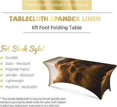 Tent on Grass Tablecloth 6FT Stretch Spandex Table Cover Rectangle Table Cloth Waterproof & Stain Resistant Tablecloths Washable Tablecover for Dining Tabletop Decoration
