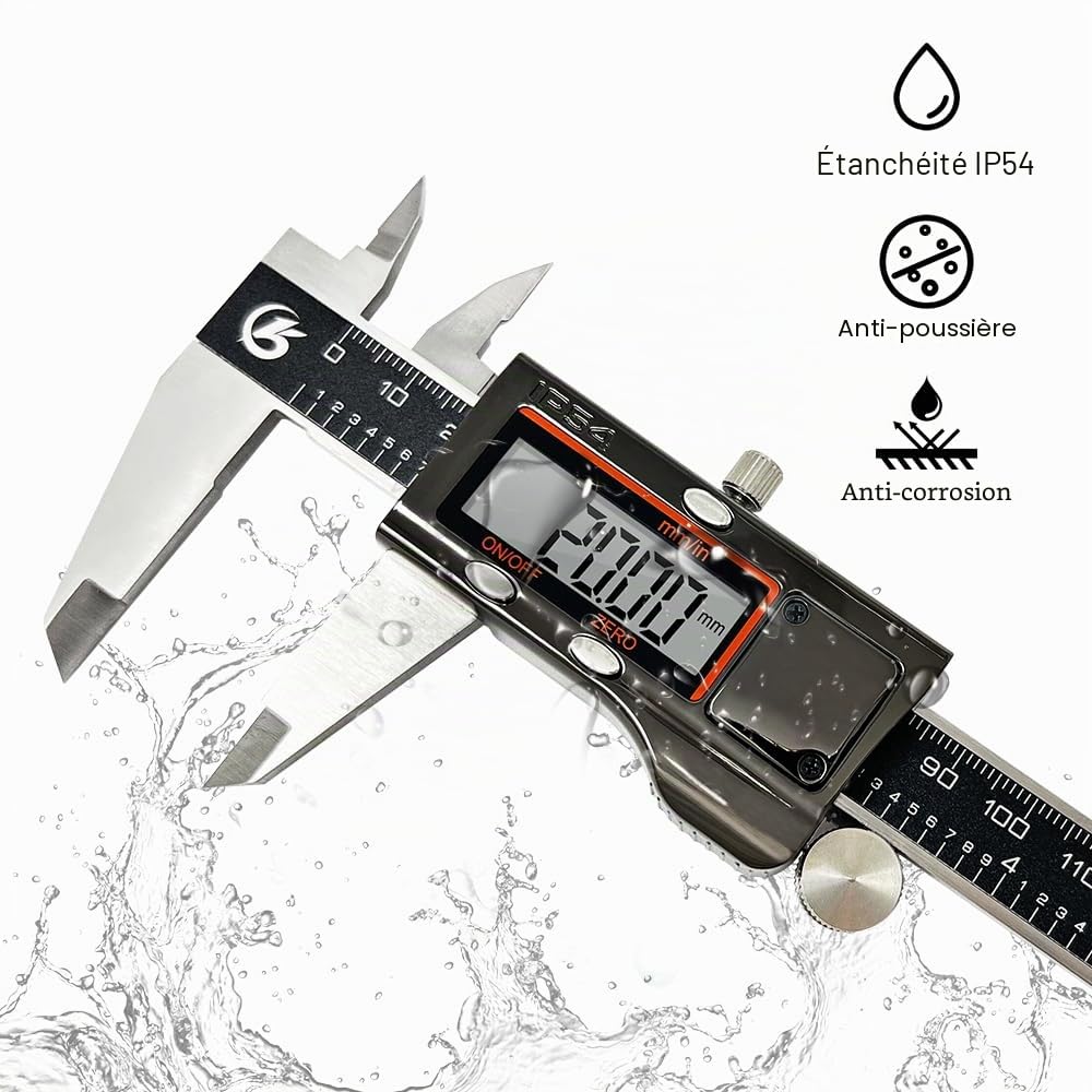KETOTEK Pied à Coulisse 200mm, Pied à Coulisse Digital en Acier Inoxydable, Outil de Mesure Micromètre Vernier IP54 étanche 8 Pouces, mm/inch, Off Automatique
