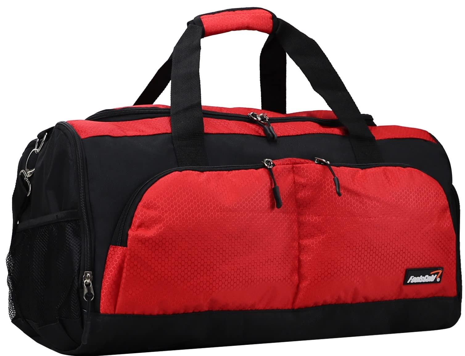 foolsGold Gym Duffle Bag with Shoe Compartment – Large Sports Holdall with Multiple Pockets, Fully Lined Interior, Durable 600D Polyester, Padded Strap & Base Pads – Red