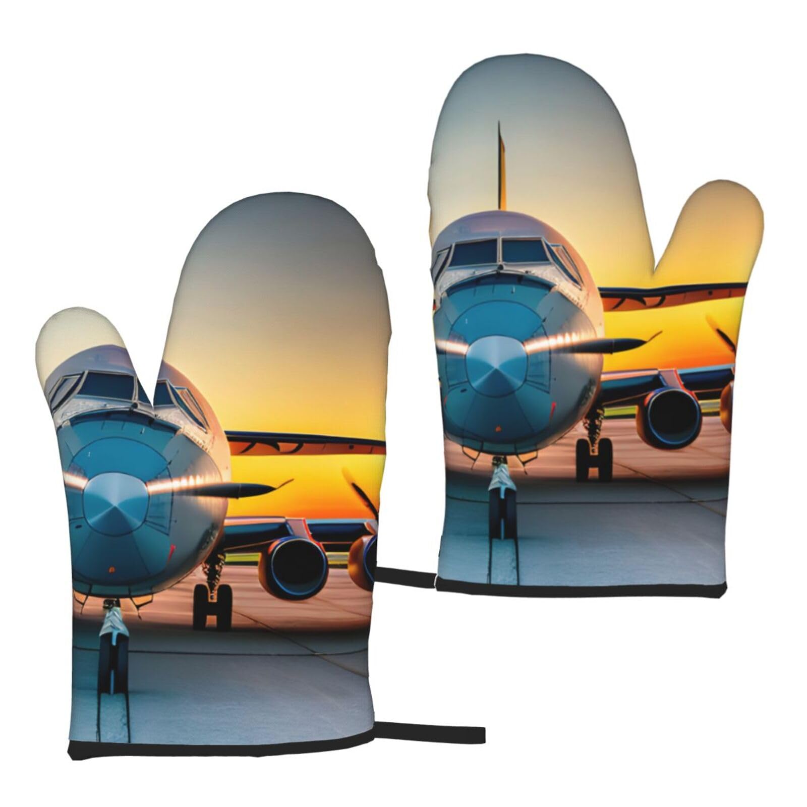 Aircraft Plane At Sunsets Print Heat Resistant Universal Fit Oven Microwave Gloves Home Cooking Baking Grilling