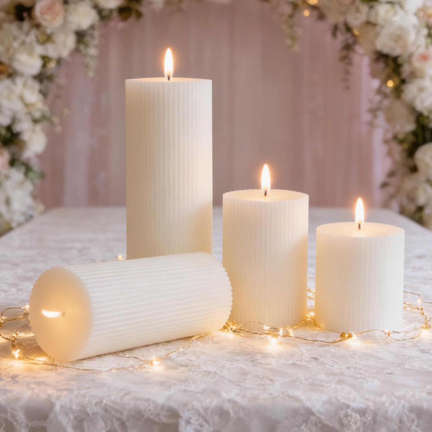 3 Inch Ribbed Pillar Candles, 6 Packs Soy White Emergency Long Burning, Smokeless and Clean Burning Household Dinner Fat Candle for Table/Wedding/Fireplace/Home/Office Decor