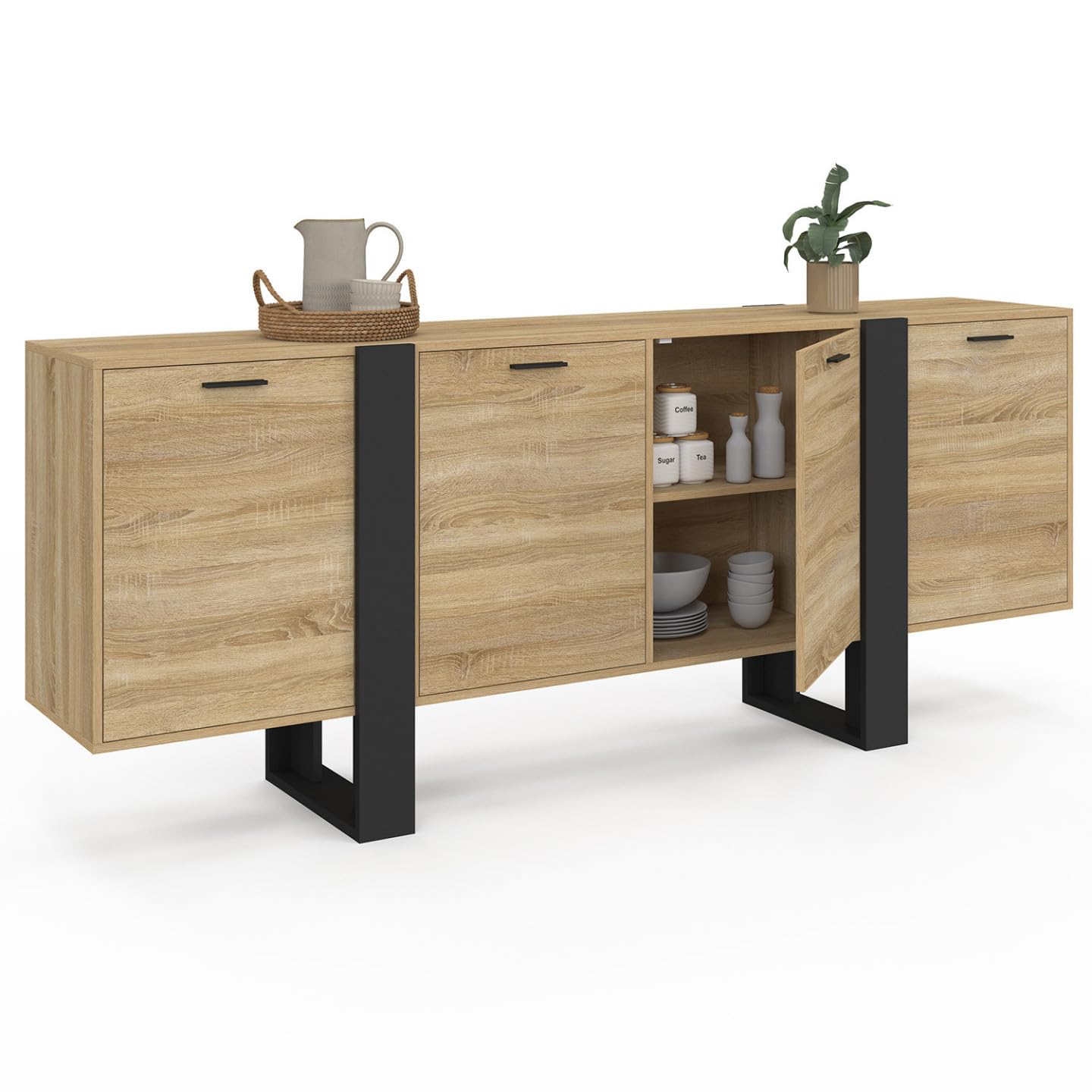 IDMarket - Buffet Enfilade 200 cm Phoenix XXL 4 Portes Bois et Noir