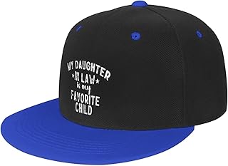 Haebfsl My Daughter in Law is My Favorite Child Flat Bill Hats Snapback Hat Brim Baseball Cap for Men Adjustable,Blue